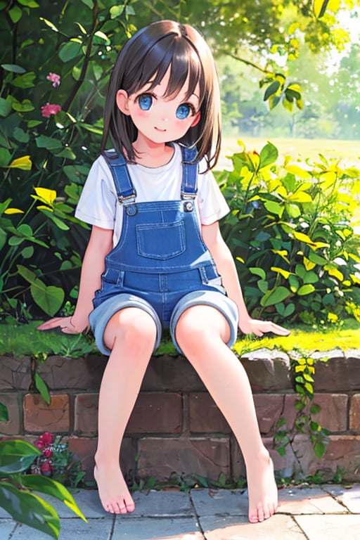 Best quality,
masterpiece, ultra high res,
(photorealistic:1.37), raw photo,
sharp focus, best quality, natural light,
(Full Body: 1.0), looking at viewer,
12 years old girl sitting on wall playing with dolls 
wearing dungarees,
 (highly detailed face),
blue eyes, perfect eyes, detailed eyes,
perfect anatomy.
Perfect arms, perfect hands, perfect fingers.
perfect legs, perfect feet, perfect toes,
freckles,
photorealistic,analog,realism, A radiant girl beaming with a genuine smile,cute