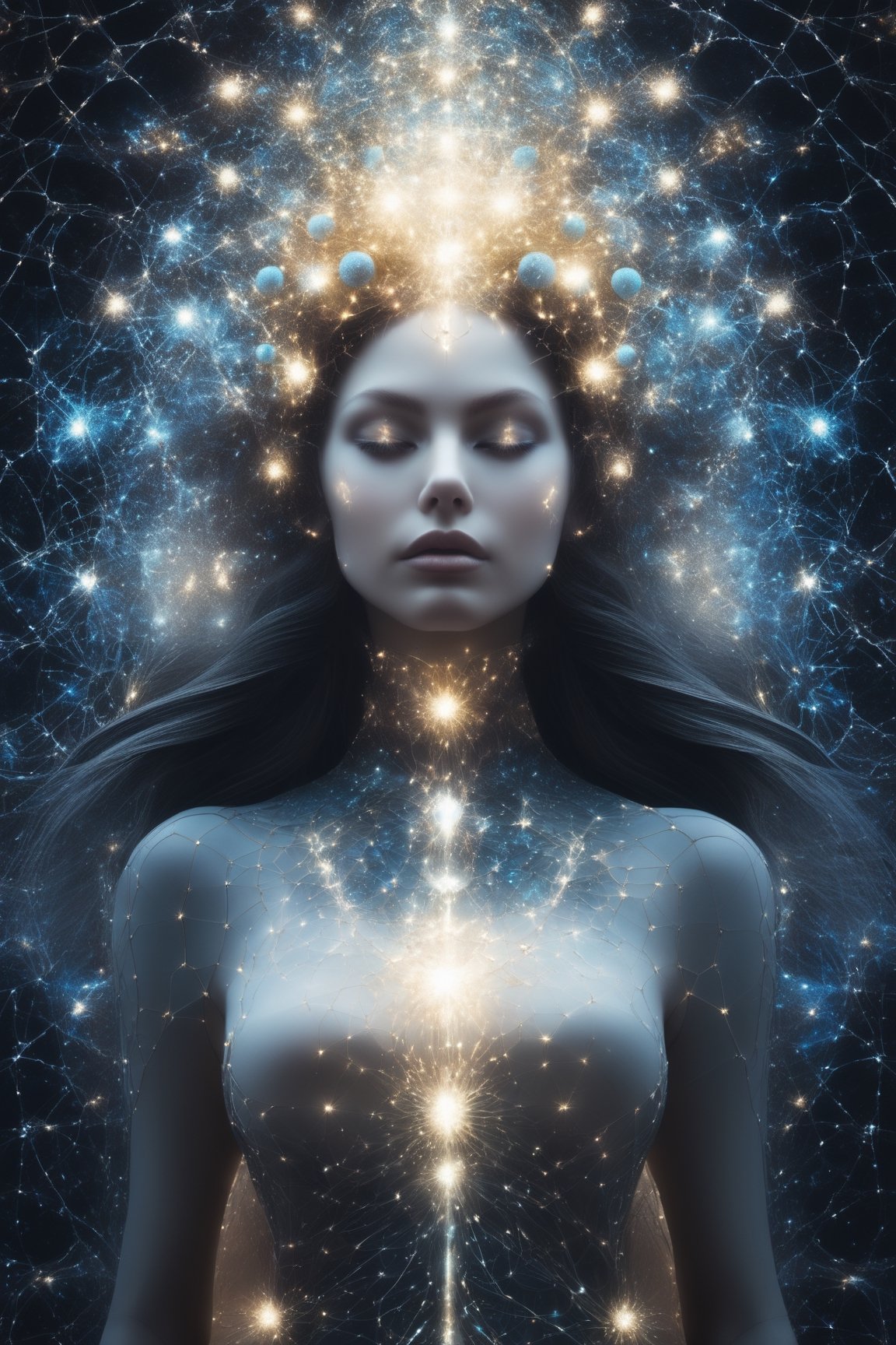 divine woman, celestial goddess, cinematic photo of an ethereal neural network organism