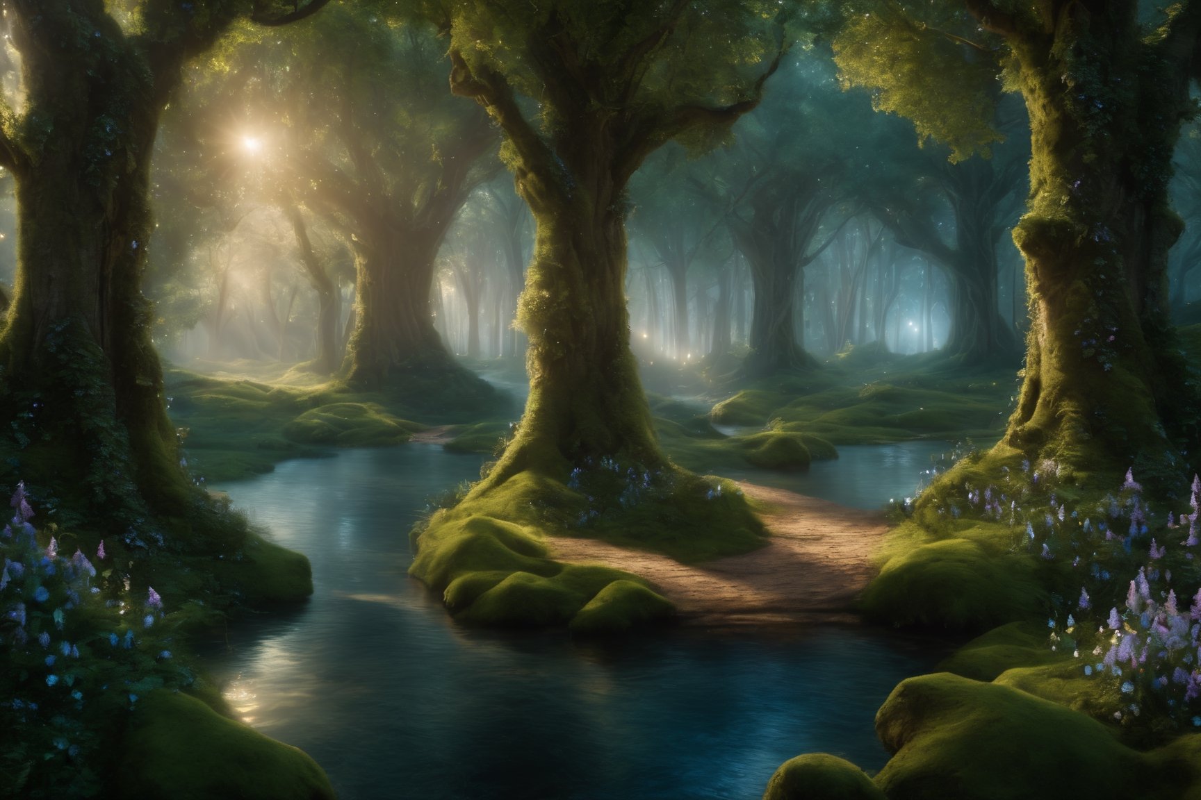 (wallpaper:1.2) ,best quality Ultra-detailed image of Enchanted forest in renaissance style, 🧚‍♀️, fairytale, fairies, detailed, dark magic, playful, realistic, mystical,Leonardo Style,Movie Still