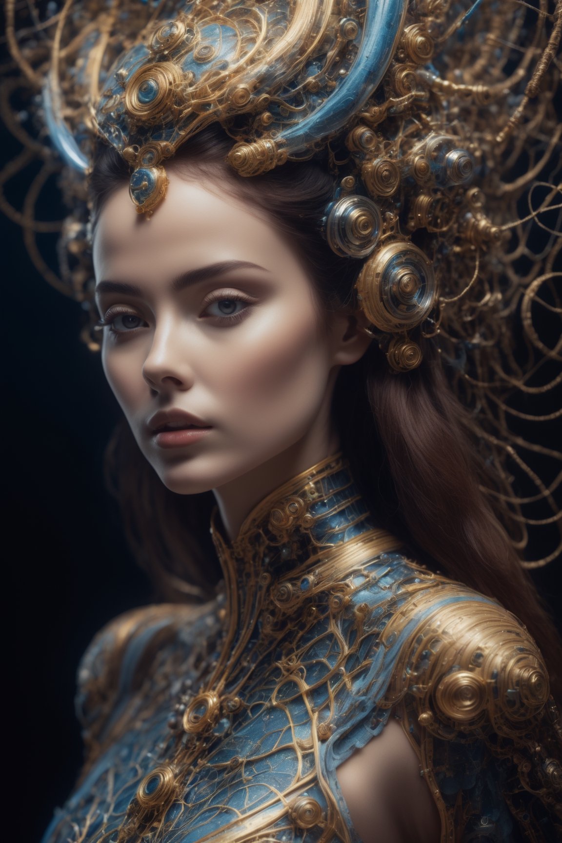 cinematic photo of an ethereal neural network organism, divine woman, biomechanical details