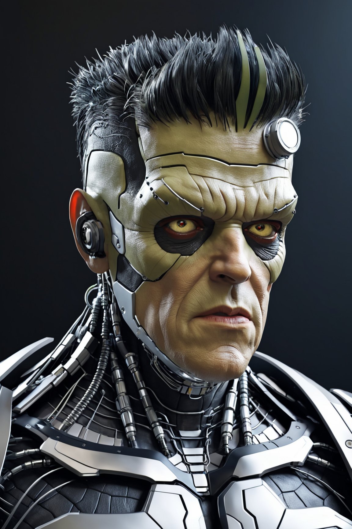 best quaity, cinematic, ultra realistiс neo frankenstein cyborg-monster, (cybernetic:1.3), dark shot,cyborg style