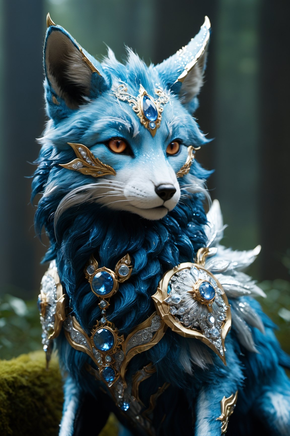 Lumina, the Celestial Fox, a 2-foot-tall marvel, enchants with silver fur shimmering like stars. Its sapphire-blue eyes mirror the cosmos. Nine tails represent celestial elements, leaving stardust trails and an aura of enchantment. Whispers claim Lumina's cosmic wisdom and blessings, awing all with its magic, detailed matte painting, deep color, fantastical, intricate detail, splash screen, complementary colors, fantasy concept art, 8k resolution trending on Artstation Unreal Engine 5,Movie Still,greg rutkowski