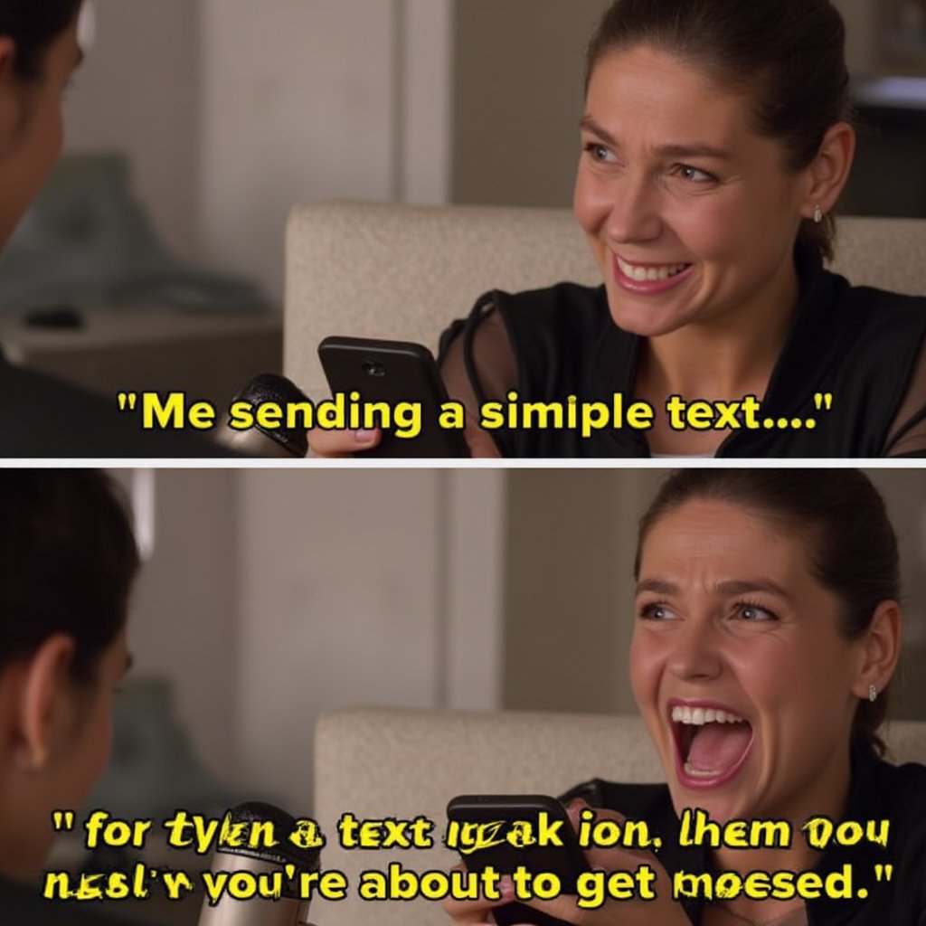 Meme: A picture of a person looking at their phone, smiling confidently as they type a message. In the next frame, they suddenly look horrified as the "typing..." notification pops up for the person they texted.
Text (Top): "Me sending a simple text…"
Text (Bottom): "When they start typing back and you know you're about to get roasted."