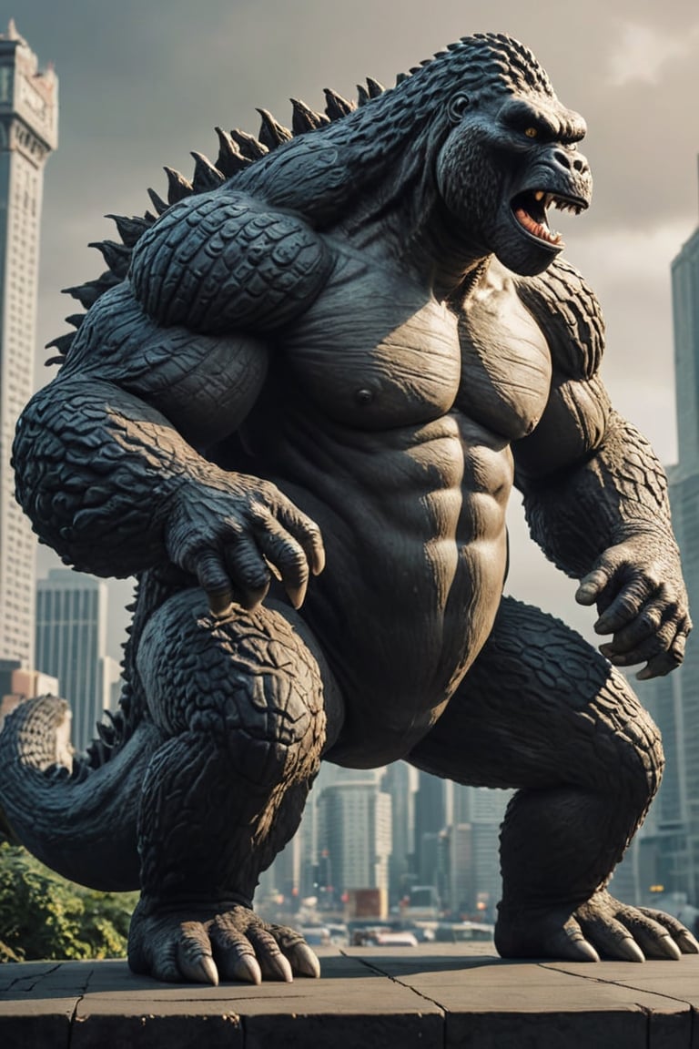 an hybrid character fusioning Godzilla and king Kong