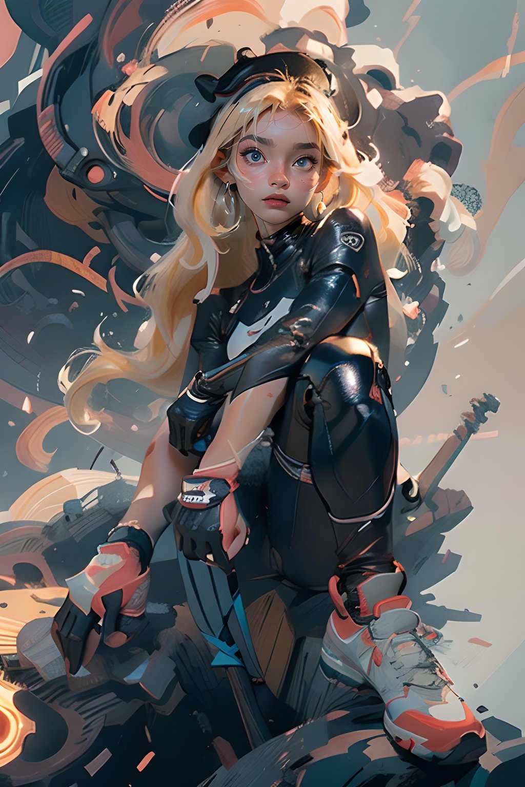 a 20 yo woman, blonde, (full body), dark theme, soothing tones, muted colors, high contrast, (natural skin texture, hyperrealism, soft light, sharp),weiboZH,latex bikesuit,3DMM,fate/stay background,EnvyBeautyMix23