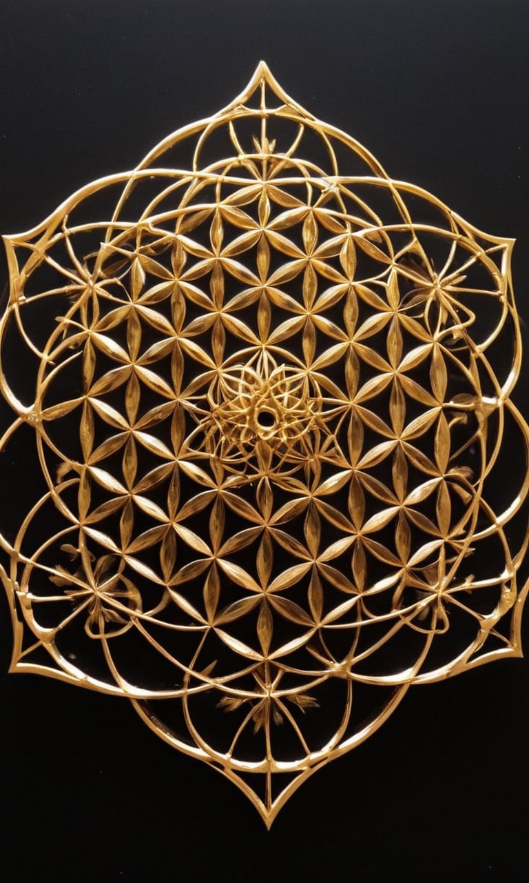 score_9, score_8_up, score_7_up, sacred geometry . seed of life . golden . carved . detailed . fascinating . exquisite . open shot . matte black background . soft light