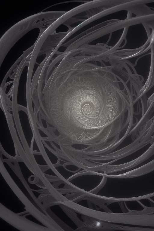 A mesmerizing close-up shot of the Fibonacci spiral's intricate curves, illuminated from directly above with intense light that accentuates each delicate twist and turn. The hyperrealistic rendering plunges the viewer into a world of mathematical elegance, as if the spiral is hovering suspended in mid-air. HD, modern art, excelent rendering