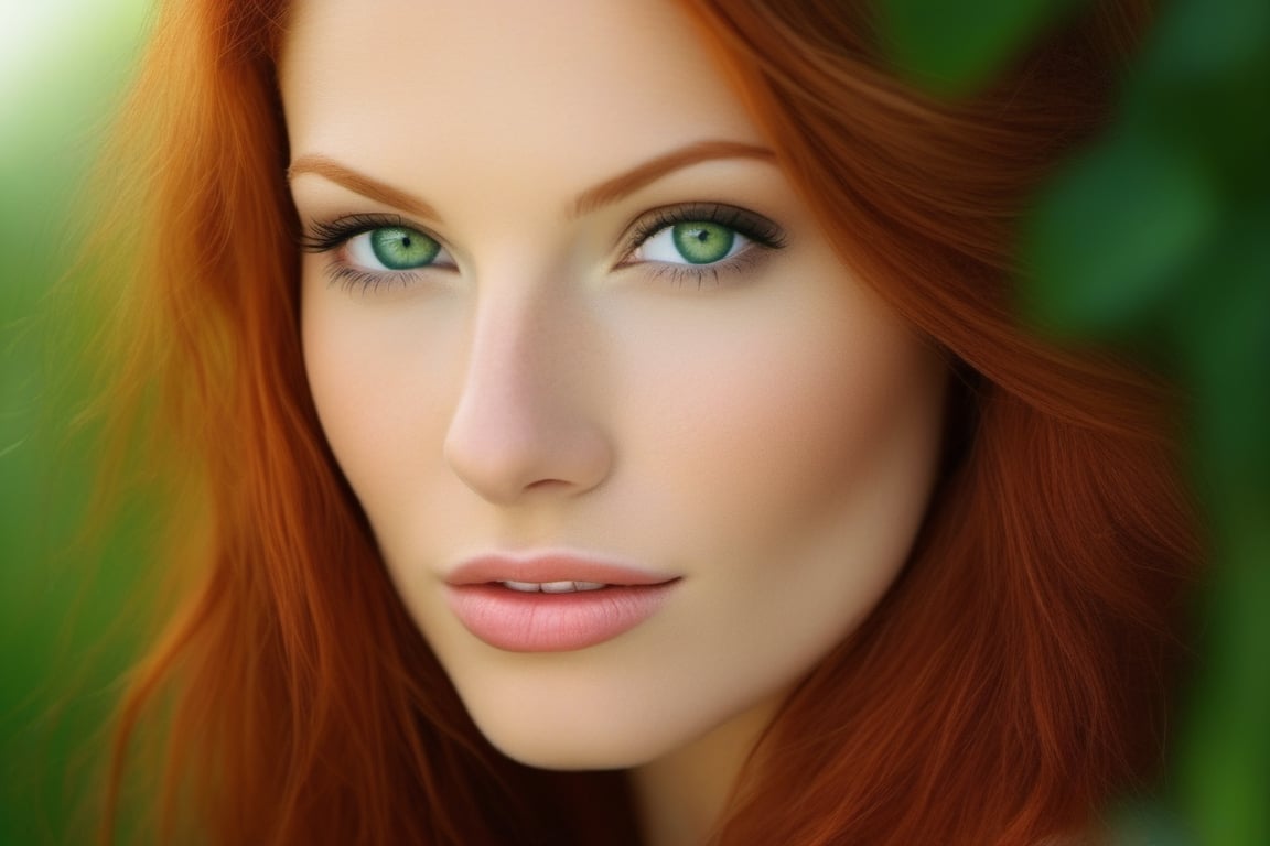 (full body shot:1.2)The most stunningly beautiful realistic upper body photo of a incredibly sexy redhead female, sparkling detailed green eyes, suductivly starring at veiwer, thin lips, upper teeth showing,prefect teeth, girl next door look, hyper detailed face and eyes, ,photo of perfecteyes eyes,photo r3al