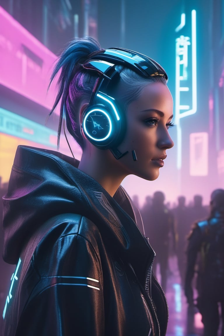  Protest against Artificial Intelligence in a morning Cyberpunk style scene, with ultra realistic features.

Prompt 2: A vivid morning scene unfolds as protesters gather, united in their opposition to Artificial Intelligence in a Cyberpunk-style universe, rendered with incredible realism