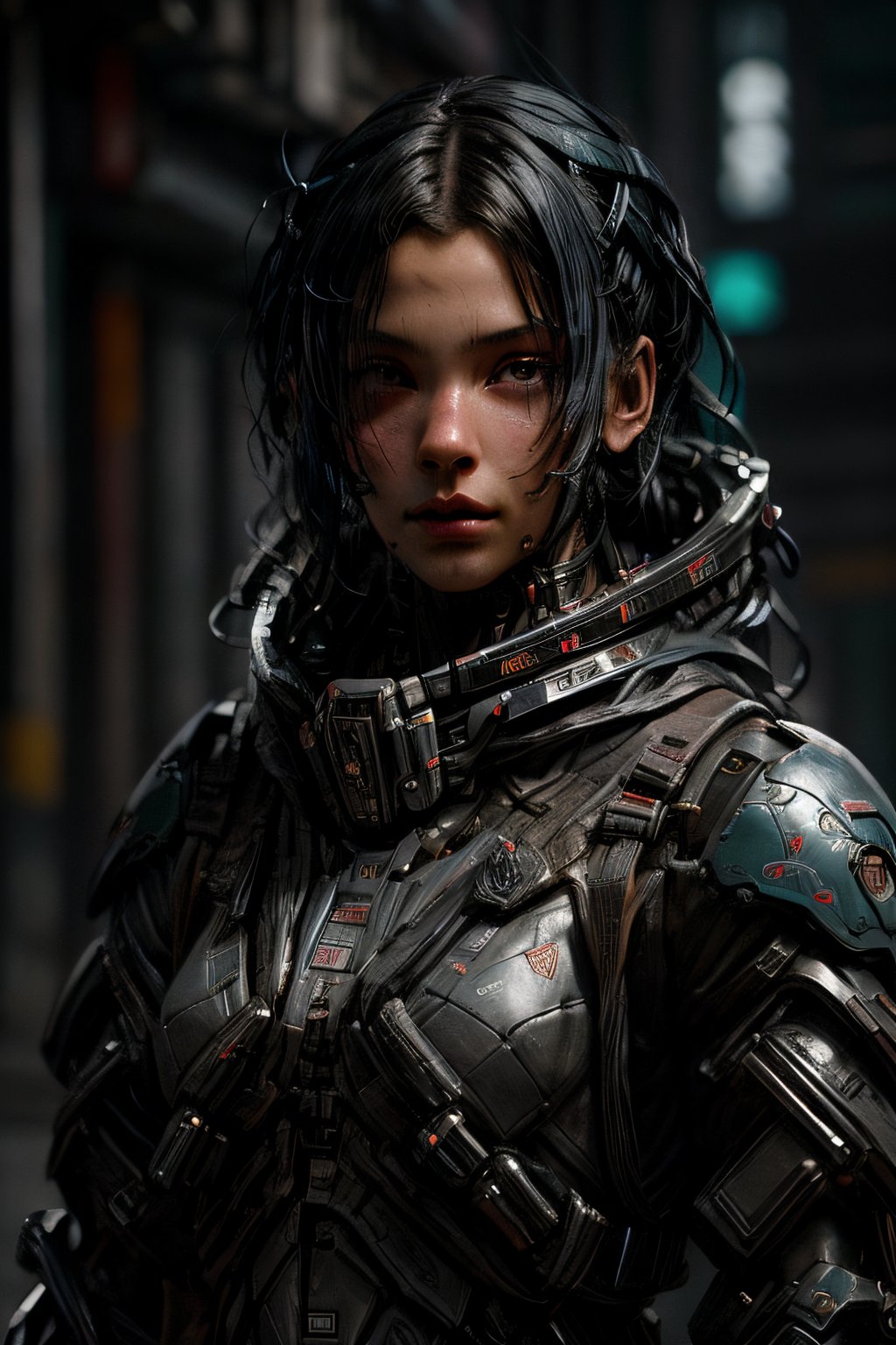 extremely realistic and detailed, a beautiful blue black hair woman, dressed in a cyberpunk sci-fi outfit, robotic glossy eyes, with pink colour in the background, soft lighting, finely detailed features, intricate brush strokes, beautiful lighting,  Cinematic, Color Grading, intricate details, Unreal Engine, Character Concept Art, creative, expressive, stylized anatomy, Detailedface, attitude pose, cyberpunk female character, robotic face,Urban techwear