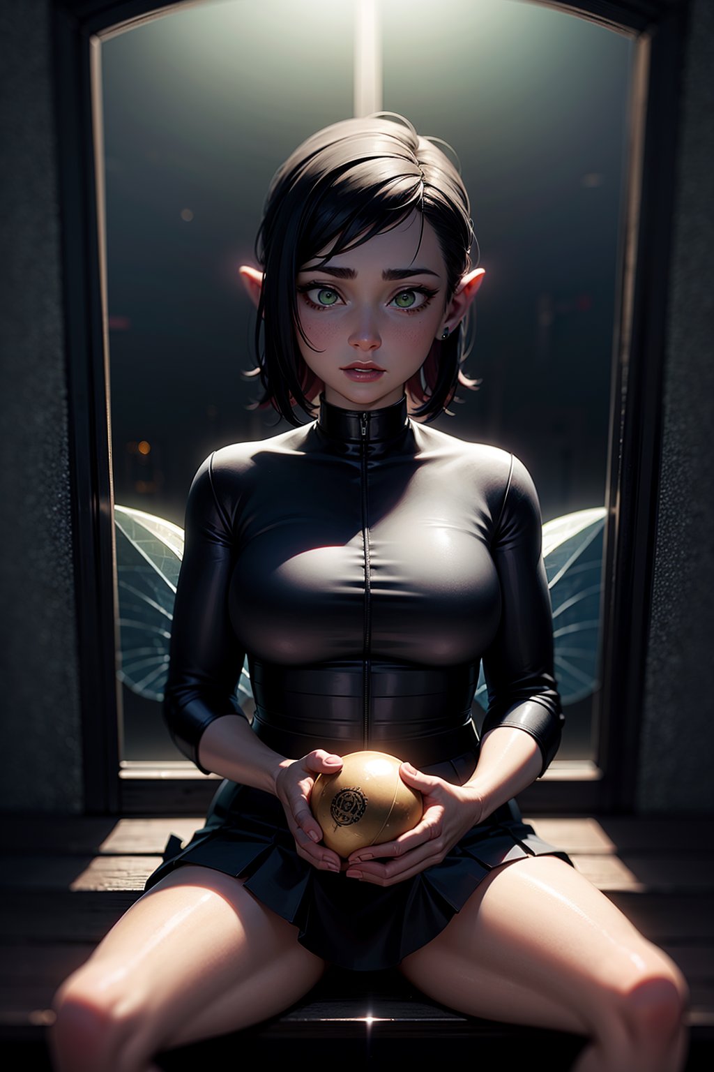 ((intricate details, hyperdetailed)),RAW,F/x 1,photorealistic,Hyper-realism,ambient occlusion,light defraction,depth of field,3D,hdr,8k,raytracing,realistic shadow,volumetric light,bloom,(Large Tall sealed glass spherical biosphere with ((goth fairy)) wearing a black skirt),(miniature figure), in flight over the field, slightly plump cheeks, black hair, dark green eyes, blush, korean,sitting on a on electrical panel,  wheat field on a clear day background,wood,brass,realistic glass,scattered adventurers gear,amber dim lighting,best quality,beautiful composition,concept art,masterpiece,intricate,octane render,award winning photograph,trending on artstation,unreal engine 5,original, ,Gwendolyn_Tennyson