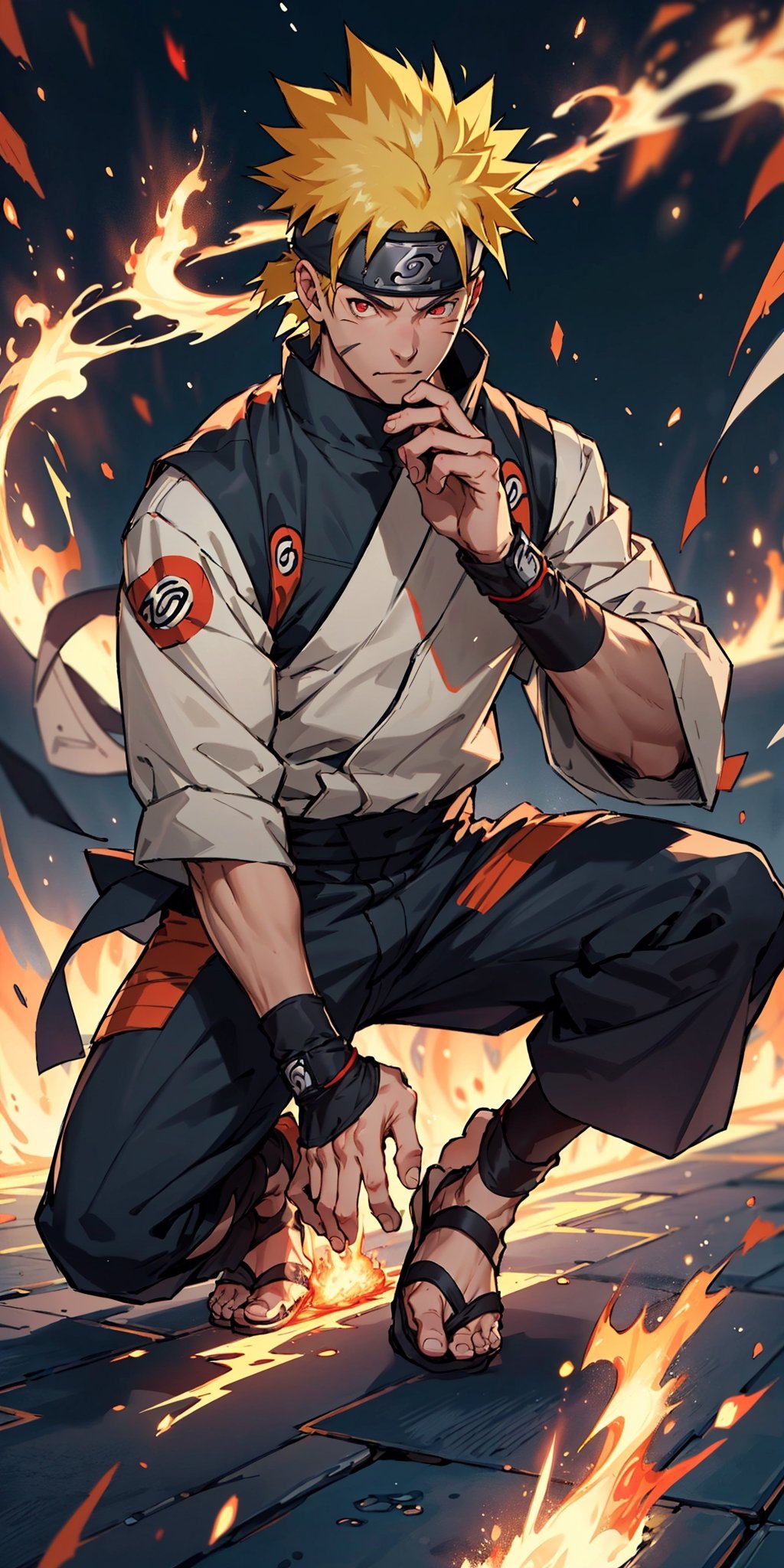Imagine a breathtaking image featuring Naruto Uzumaki in his iconic outfit with yellow hair, red eyes, and a ninja headband. Visualize him using fireball magic against a meticulously detailed background. Request a 32k HD high-quality image that captures every intricate detail, ensuring perfection in his face, eyes, hands, fingers, legs, footwear, and outfit. Aim for a visual masterpiece that showcases the essence of Naruto in an extraordinary and highly detailed composition.,n4rut0,Estelle_Bright_Kiseki,perfect,Naruto uzumaki ,facial mark