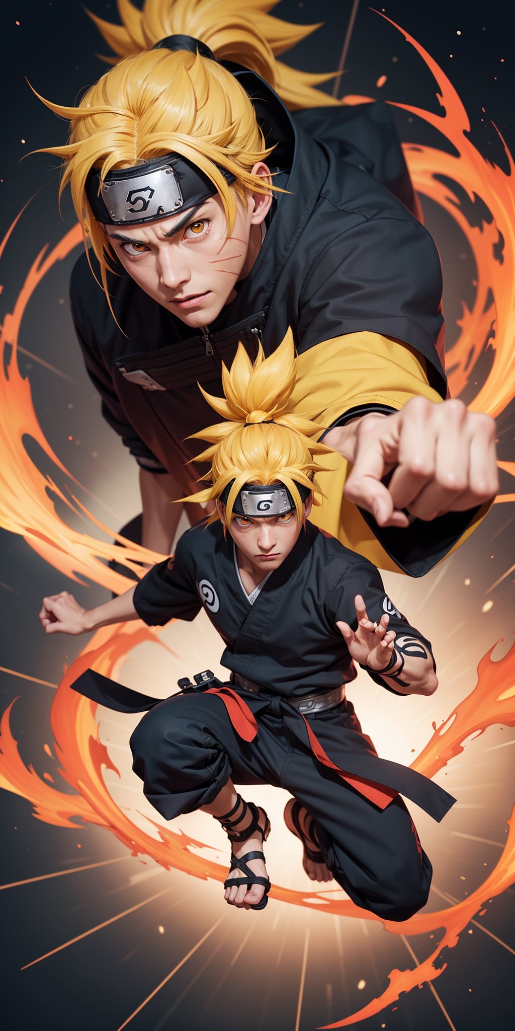 Imagine a breathtaking image featuring Naruto Uzumaki in his iconic outfit with yellow hair, red eyes, and a ninja headband. Visualize him using fireball magic against a meticulously detailed background. Request a 32k HD high-quality image that captures every intricate detail, ensuring perfection in his face, eyes, hands, fingers, legs, footwear, and outfit. Aim for a visual masterpiece that showcases the essence of Naruto in an extraordinary and highly detailed composition.,n4rut0,Estelle_Bright_Kiseki,perfect,Naruto uzumaki ,facial mark, high detailed perfect hands and fingers, 