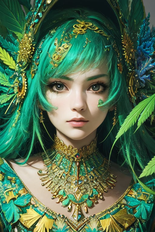 (masterpiece, top quality, best quality, official art, beautiful and aesthetic:1.2), (1girl), extreme detailed,(fractal art:1.3),colorful,highest detailed, 8k, realistic, innocent_face, marijuana, cannabis, ganja, hemp, weed, hd_quality