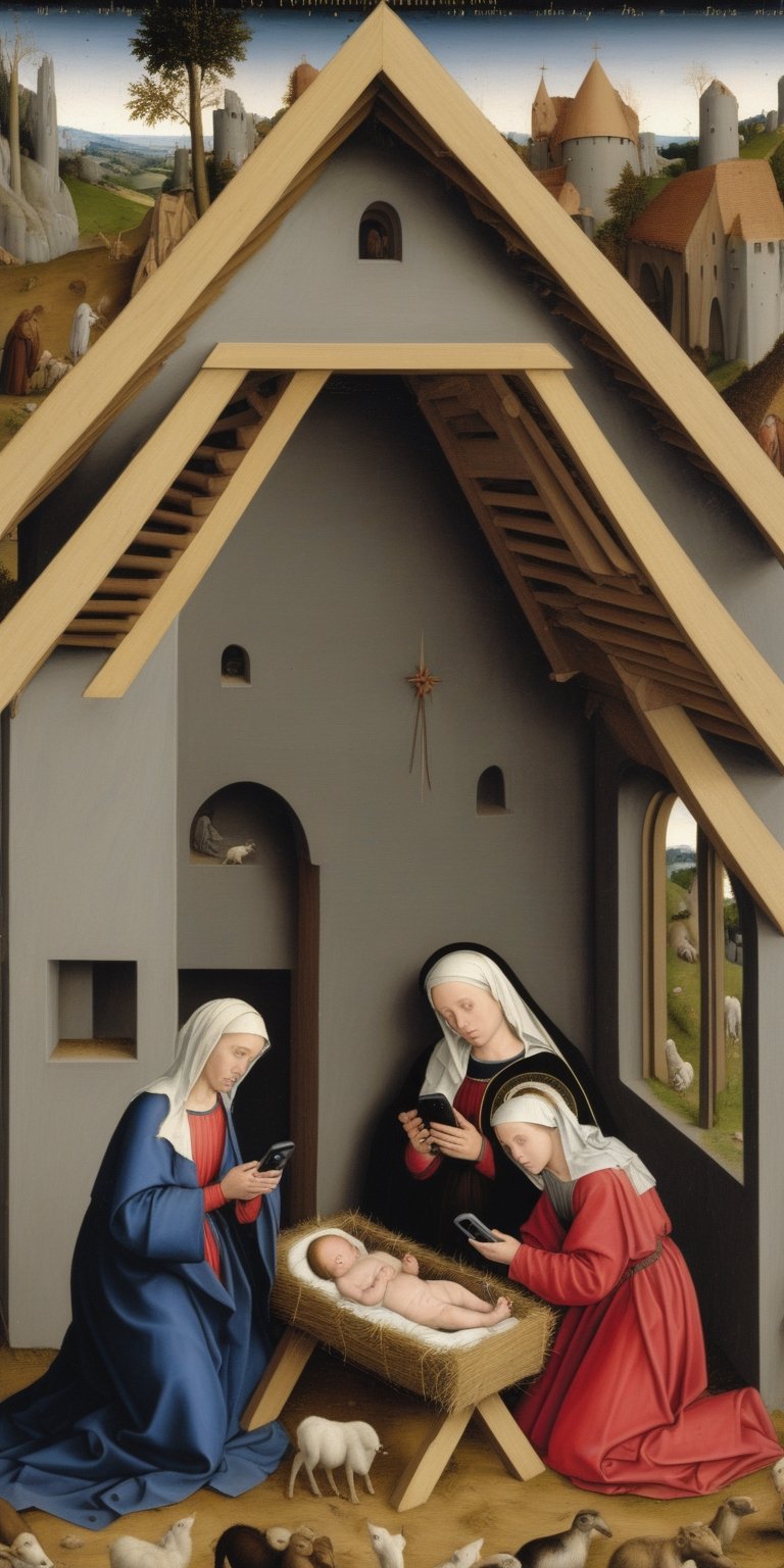 Robert Campin Nativity scene with cellphones