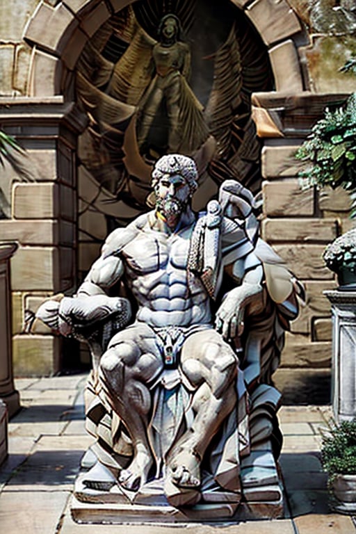 A statue of zeus sitting on his throne.