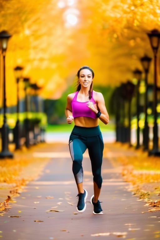 An Athletic attractive hot Fitness Trainer Woman jogging at the park.