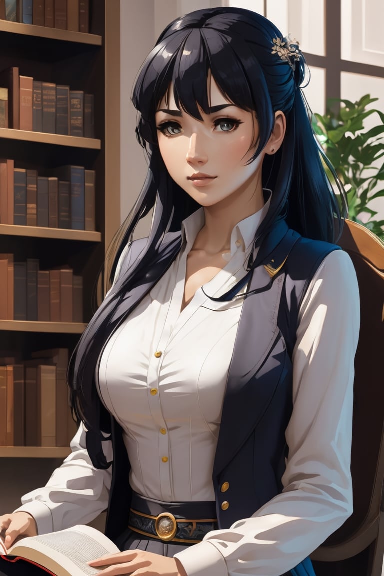 An anime woman reading a book. anime style.,portraitart