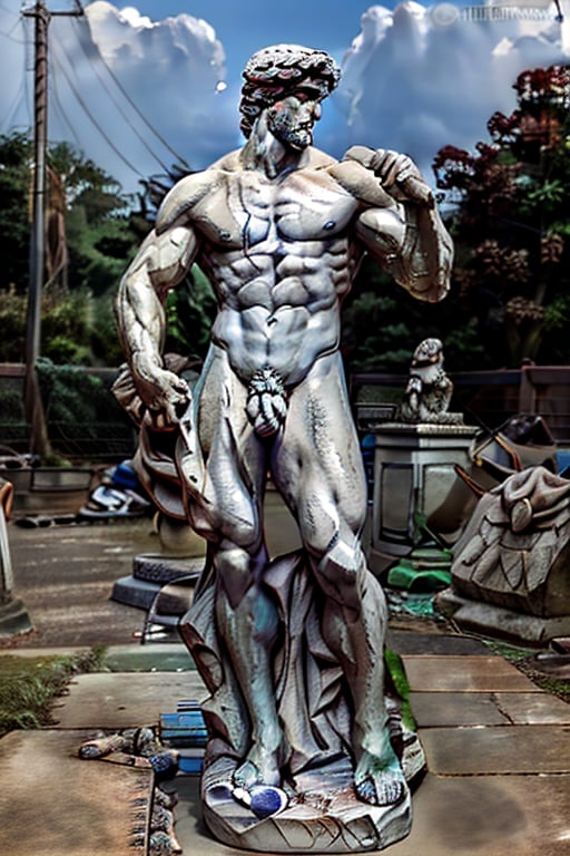 A statue of  zeus dressed.,man,stone_statue,modelshoot style