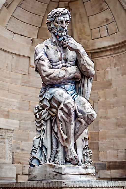 A statue of Socrates sitting thinking standing up.