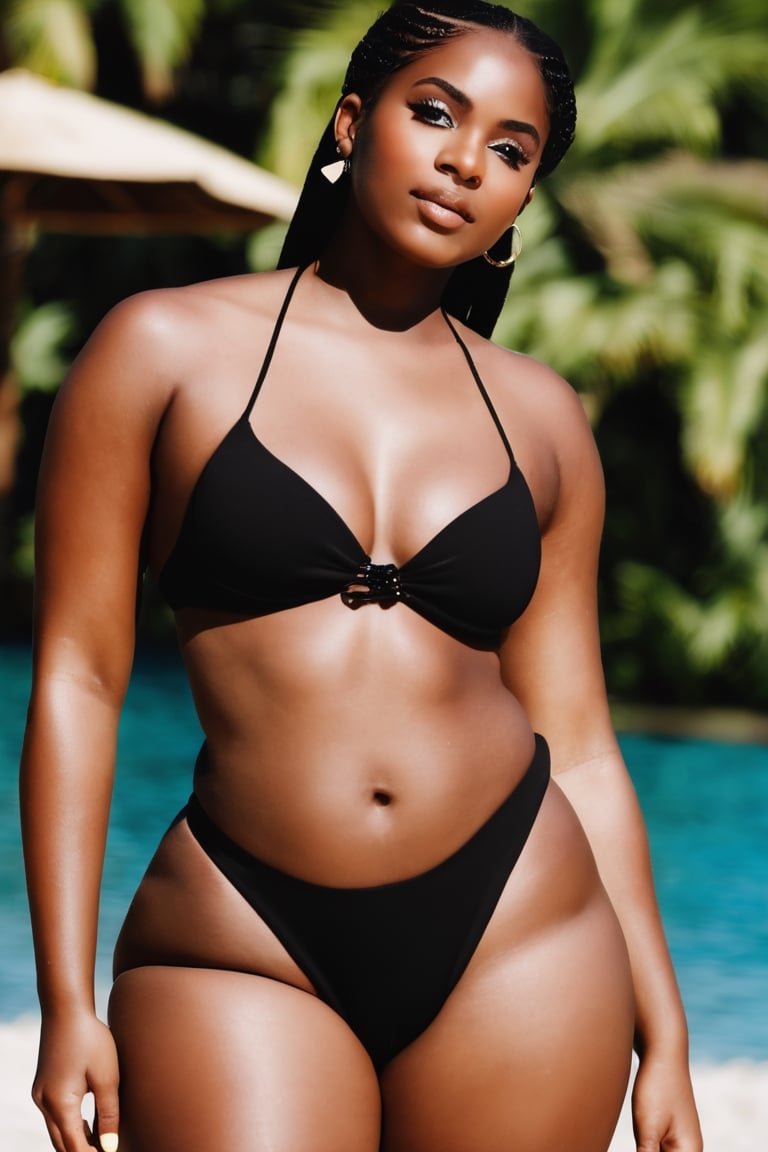 A black woman in tiny bikini.