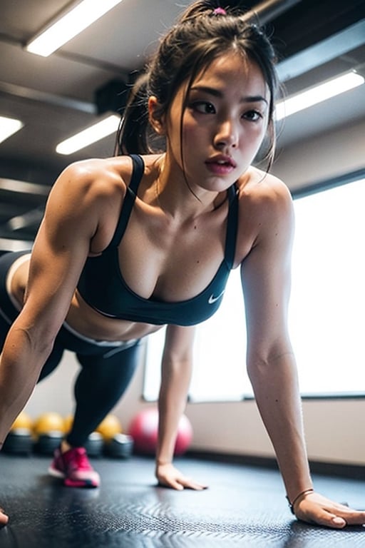 An Athletic attractive hot Fitness Woman performing plank at the gym.,Sexy Muscular