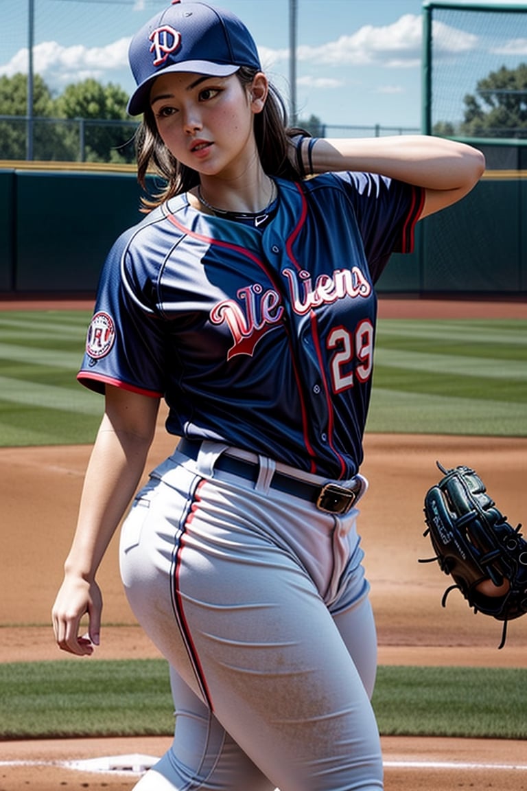 A Baseball Woman is preparing to pitch

,Realism