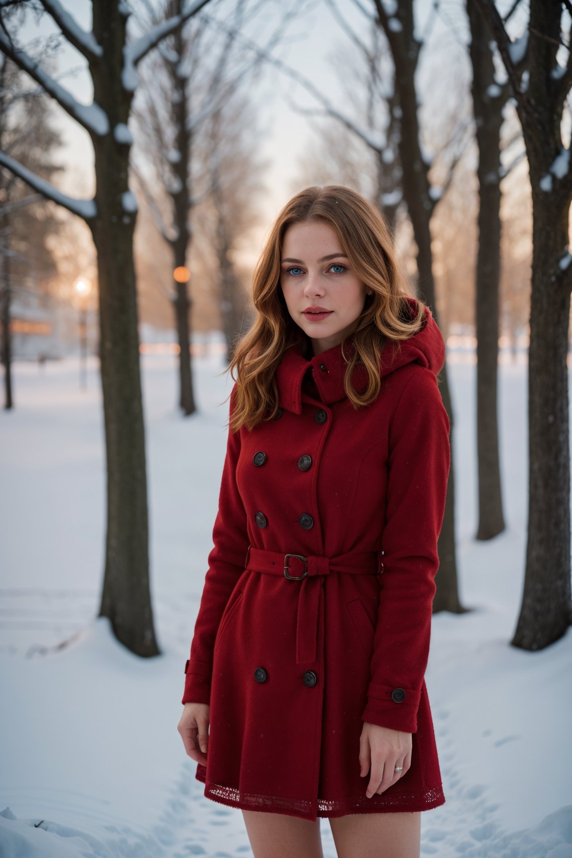 (photorealistic), beautiful lighting, best quality, realistic, full body portrait, real picture, intricate details, depth of field, 1girl, in a cold snowstorm, red dress, winter land, beautiful, stunning, highly-detailed, perfect face, blue eyes, lips, wide hips, small waist, tall, make up, tacticool, Fujifilm XT3, outdoors, bright day, Beautiful lighting, RAW photo, 8k uhd, film grain, ((bokeh)), full-body_portrait