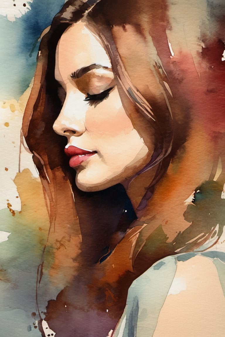 woman, painting, watercolor, texture, art, profile, drawing, portrait, illustration