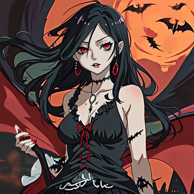 sexy anime vampire girl with witch clothing, black hair