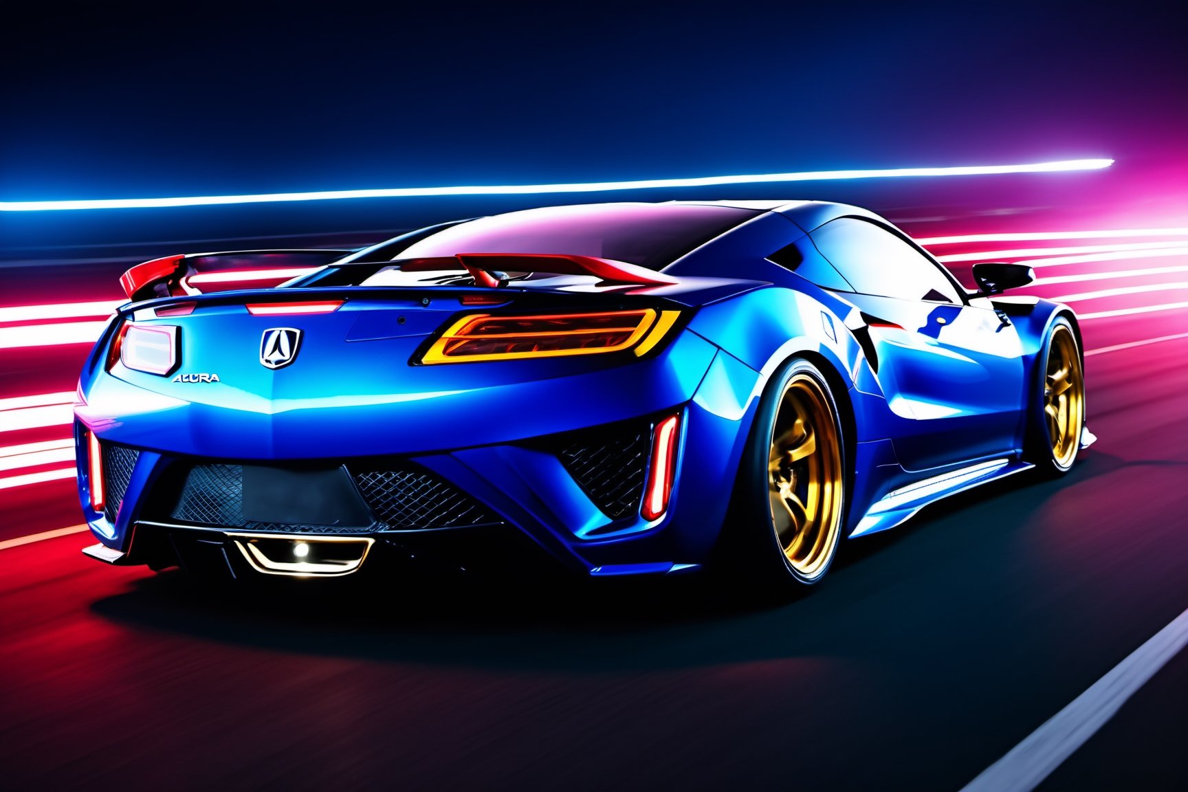 (((A photo realistic image of a Acura NSX))), ((Wide View)), (setting race track), ((wide shot)) , sharp, detailed car body , detailed tires, (masterpiece, best quality, ultra-detailed, 8K), race car, street racing-inspired, Drifting inspired, LED, ((Twin headlights)), (((Bright neon color racing stripes))), (Black racing wheels), Wheel spin showing motion, Show car in motion, Burnout,  wide body kit, modified car,  racing livery, masterpiece, best quality, realistic, ultra high res, (((depth of field))), (full dual color neon lights:1.2), (hard dual color lighting:1.4), (detailed background), (masterpiece:1.2), (ultra detailed), (best quality), intricate, comprehensive cinematic, magical photography, (gradients), glossy, Fast action style, Sideways drifting in to a turns, ,DonMPl4sm4T3chXL ,more detail XL,Movie Still