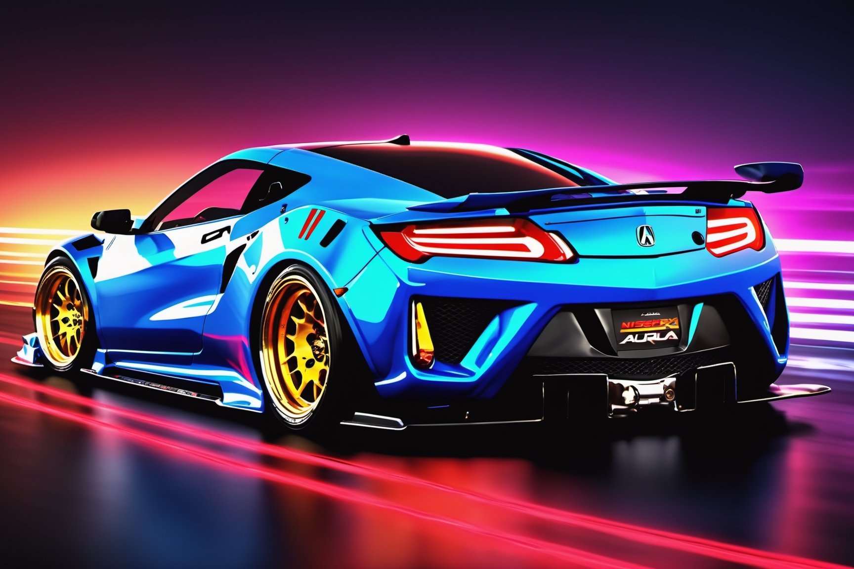 (((A photo realistic image of a 1994 Acura NSX))), ((Wide View)), (setting race track), ((wide shot)) , sharp, detailed car body , detailed tires, (masterpiece, best quality, ultra-detailed, 8K), race car, street racing-inspired, Drifting inspired, LED, ((Twin headlights)), (((Bright neon color racing stripes))), (Black racing wheels), Wheel spin showing motion, Show car in motion, Burnout,  wide body kit, modified car,  racing livery, masterpiece, best quality, realistic, ultra high res, (((depth of field))), (full dual color neon lights:1.2), (hard dual color lighting:1.4), (detailed background), (masterpiece:1.2), (ultra detailed), (best quality), intricate, comprehensive cinematic, magical photography, (gradients), glossy, Fast action style, Sideways drifting in to a turns, ,DonMPl4sm4T3chXL 