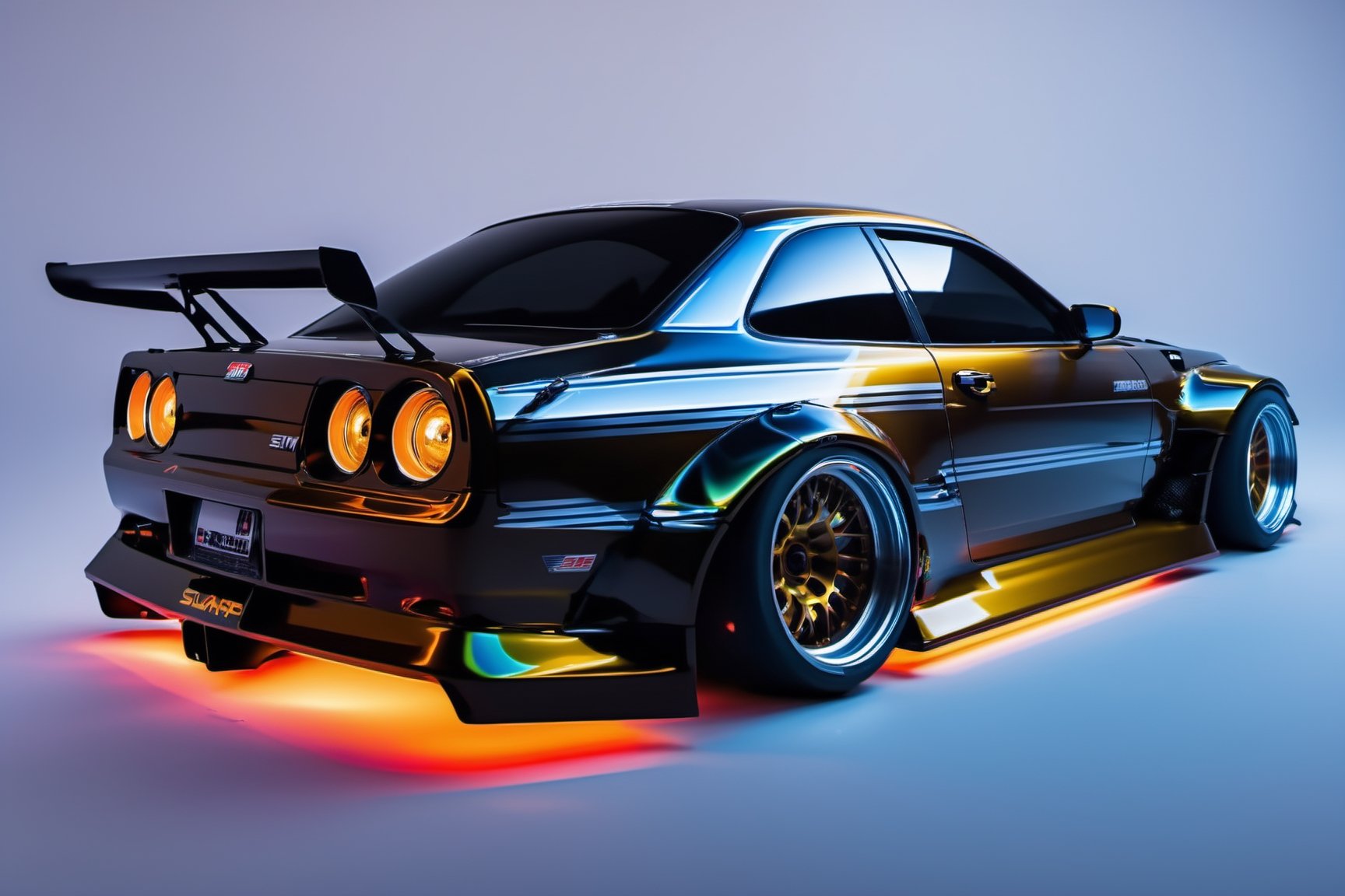 A neon image displaying "
, sharp, detailed car body ,ethereal art, detailed tires, fire scene, (masterpiece, best quality, ultra-detailed, 8K), race car, street racing-inspired, Drifting inspired, LED, ((Twin headlights)), (((Bright neon color racing stripes))), (Black racing wheels), Wheel spin showing motion, Show car in motion, Burnout,  wide body kit, modified car,  racing livery, masterpiece, best quality, realistic, ultra high res, (((depth of field))), (full dual color neon lights:1.2), (hard dual color lighting:1.4), (detailed background), (masterpiece:1.2), (ultra detailed), (best quality), intricate, comprehensive cinematic, magical photography, (gradients), glossy, Fast action style, fire out of tail pipes, Sideways drifting in to a turns, Neon galaxy metalic paint with race stripes,"