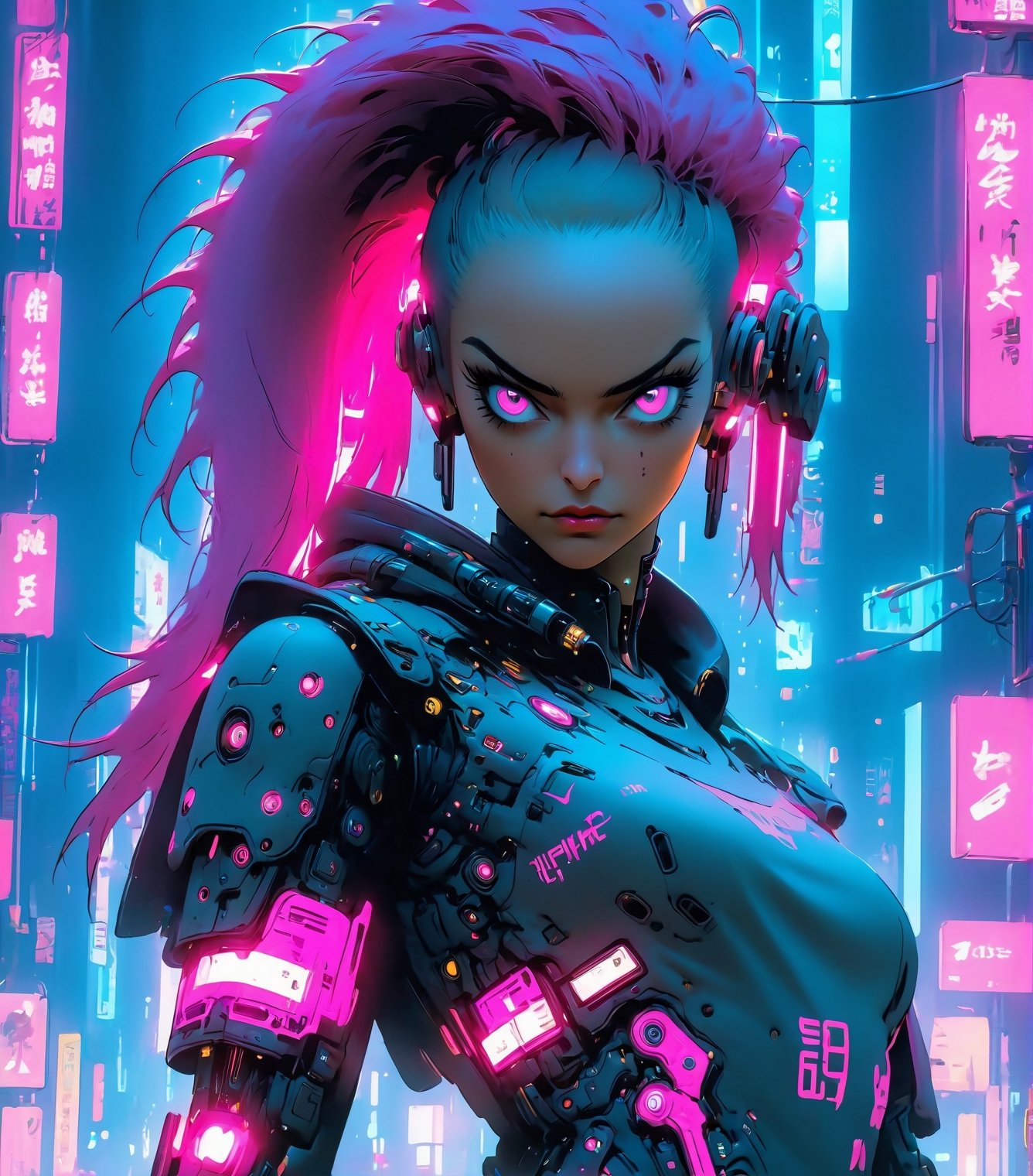 (((beautiful cyberpunk female view full body))), Wide Shot, hyper detail, cinematic lighting, beautiful pink hair, neon light city, 4k, trending on artstation, pixiv, perfect detail, Jeremy Mann, Rutkowski, and other Artstation illustrators, intricate details, (((full body portrait))), illustration, UHD, 4K, detailed face and body, high definition pink eyes, detailed eyes,cyberpunk style,hdsrmr