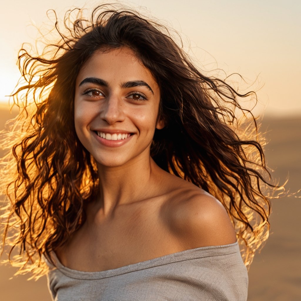 (photorealistic), (masterpiece), real photo, 8k UHD, solo female, iranian, 25 years old, natural beauty, best quality, ultra quality, ultra detailed, realistic eyes, ultra realistic, photography, standing, beach, sunny weather, warm lighting, outdoor, beach, upper body, messy hair, smile, tanned skin, bare shoulders, perfect imperfections, small breasts, ,photo r3al