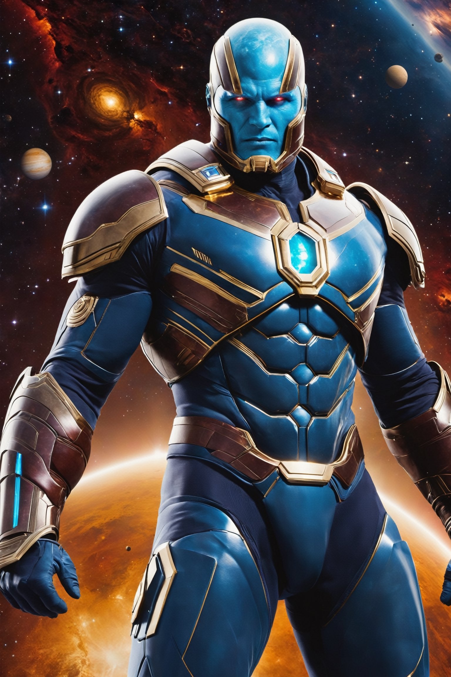 Nebula Titan, a muscular cosmic warrior, combines the strength of a titan with the advanced technology of a space explorer. Adorned in a futuristic suit with celestial patterns, Nebula Titan wields a colossal energy hammer, smashing through enemies in the vast expanse of the galaxy.