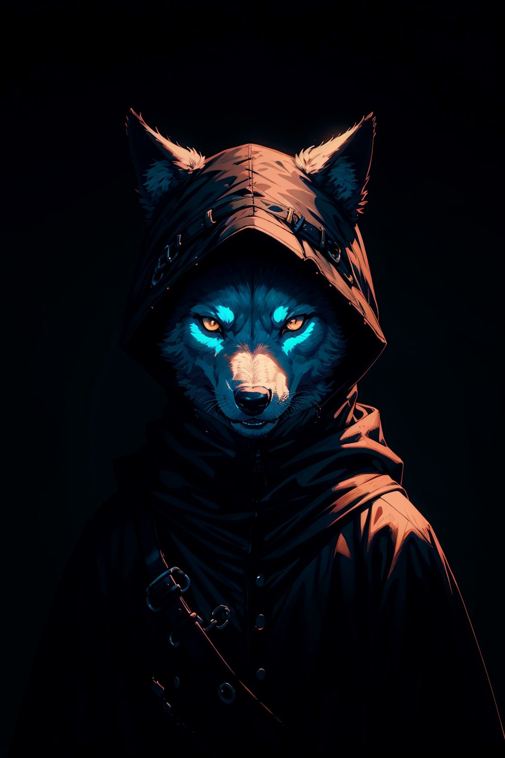 A portrait of Marshmallow appeared from a dimly lit alley wearing a black winter cape and a wolf's head hood. Movements were graceful and radiated an aura of strength and danger. He seemed like a guardian of secrets, a sentinel of the night who had forged an unbreakable bond with the wild and untamed.,1 page manga