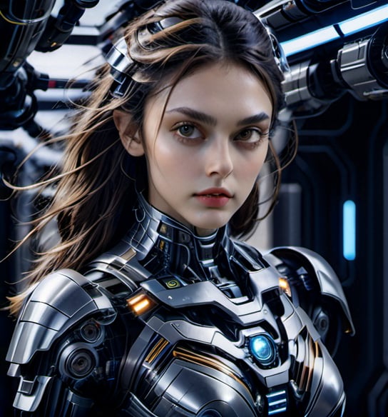 xxmix_girl, upper torso, portraits up close, beautiful actress india girl Aditi Rao hydari as cyborg machine alien UFO futuristic walking in space ship, long messy hair, stunning, smile, fantasy, detailed perfect shining Hazel eyes, perfect lips, perfect nose, epic, cinematic lighting, 8k, full render HD, --s8000, 64k, ultra realistic, shadow, photography, cinematic compositions,perfecteyes,cyborg style,Movie Still,mecha,robot,cyborg,cyberpunk style