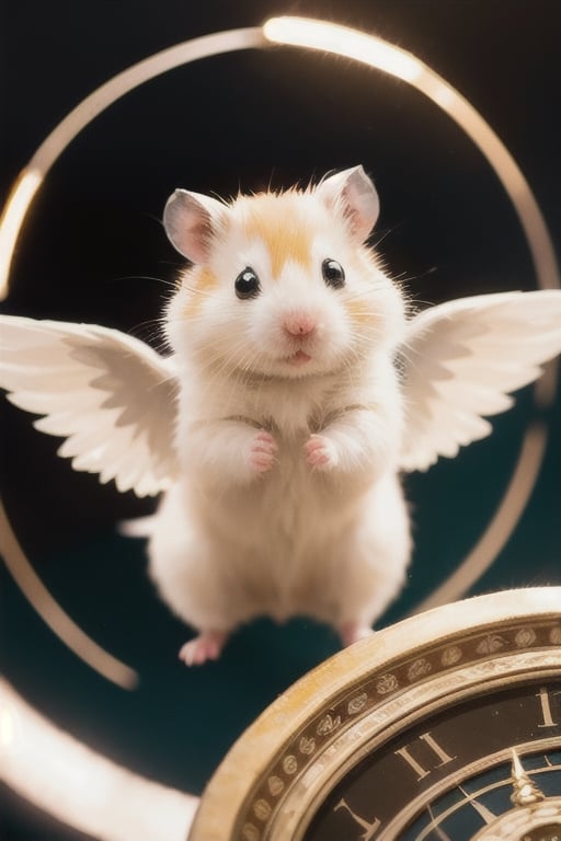 London street, medieval scene, wearing wizard robes, performing magic, magic circle background,White Hamster,surprised,cutie,Detail,white wings,white 