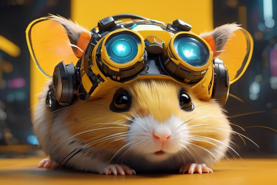 a beautiful portrait of a cute cyberpunk hamster 
by sandra chevrier and greg rutkowski and wlop, 
orange and yellow color scheme, 
high key lighting, volumetric light, digital art, highly detailed, fine detail, intricate, ornate, complex, octane render, unreal engine, photorealistic , 3D