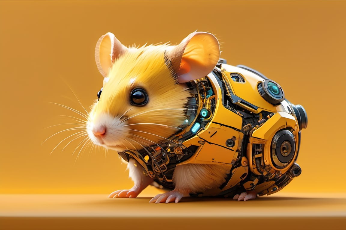 a beautiful portrait of a cute cyberpunk hamster 
by sandra chevrier and greg rutkowski and wlop, 
orange and yellow color scheme, 
high key lighting, volumetric light, digital art, highly detailed, fine detail, intricate, ornate, complex, octane render, unreal engine, photorealistic , 3D