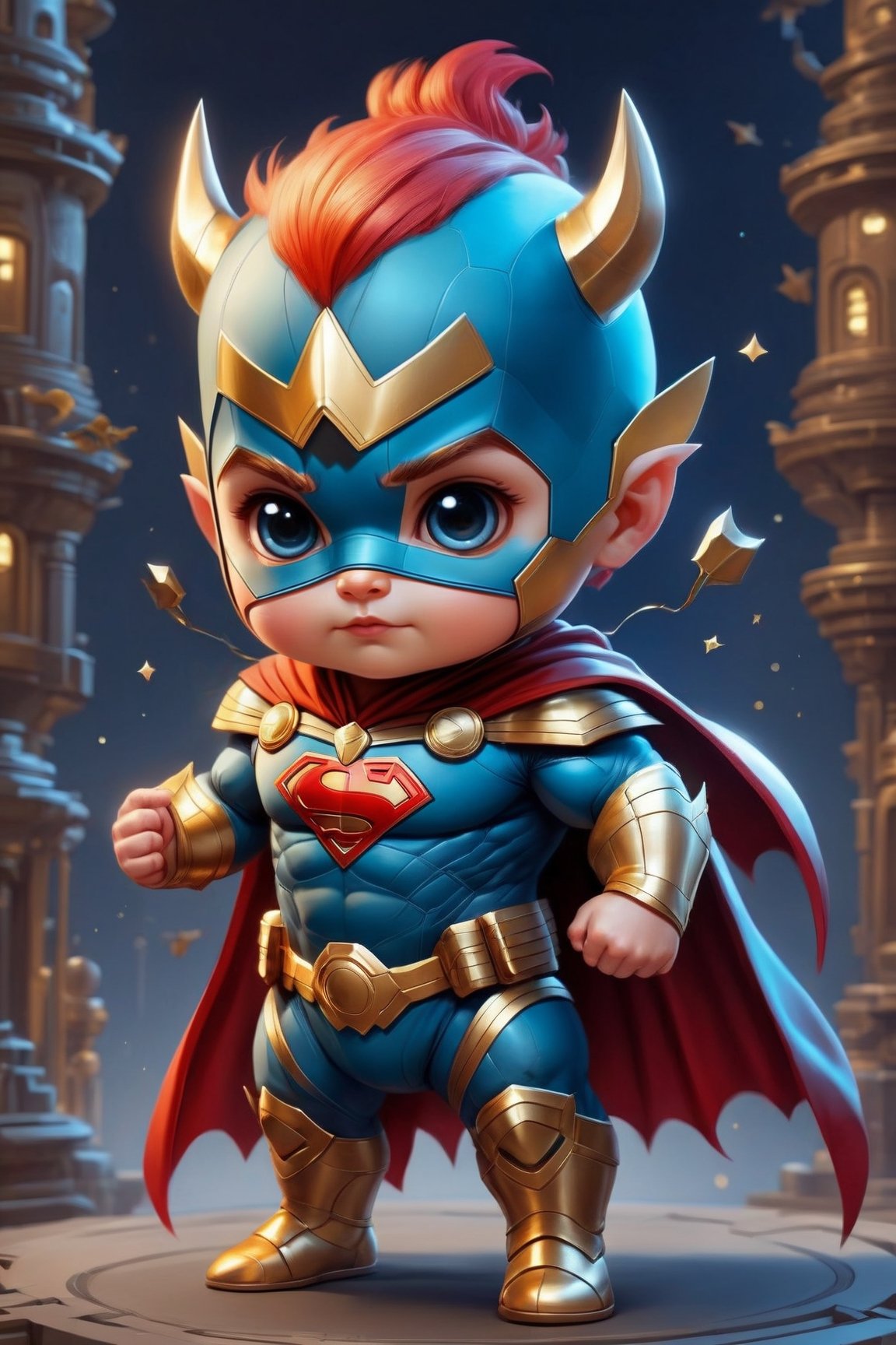 Cute adorable super hero venon baby , symmetrical hyper detailed, cartoon character magic highly detailed digital painting well rendered matte fantasy painting, kawaii chibi, hyper realistic, intricate detail