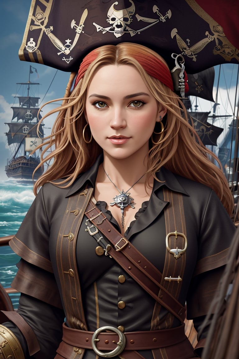 Danielle van de Donk, full body potrait of a photorealistic beautiful woman, (aboard a pirate ship:1.50), intense coloration fantasy, light hair, a stunning realistic photograph 20 years , random colored hair,  (multiple women pirates dancing together:1.3), random color eyes, full body, cover, hyperdetailed painting, luminism, octane render, Bar lighting,  complex, 8k resolution concept art portrait by Martina Fačková and Prywinko Art, Artgerm, WLOP, Alphonse Mucha, Tony Taka, fractal isometrics details, photorealistic face, hypereallistic cover photo awesome full color, hand drawn, bright, gritty, realistic color scheme, davinci, .12k, intricate. hit definition , Beethoven, cinematic,Rough sketch, mix of bold dark lines and loose lines, bold lines, on paper , real life human,3d style