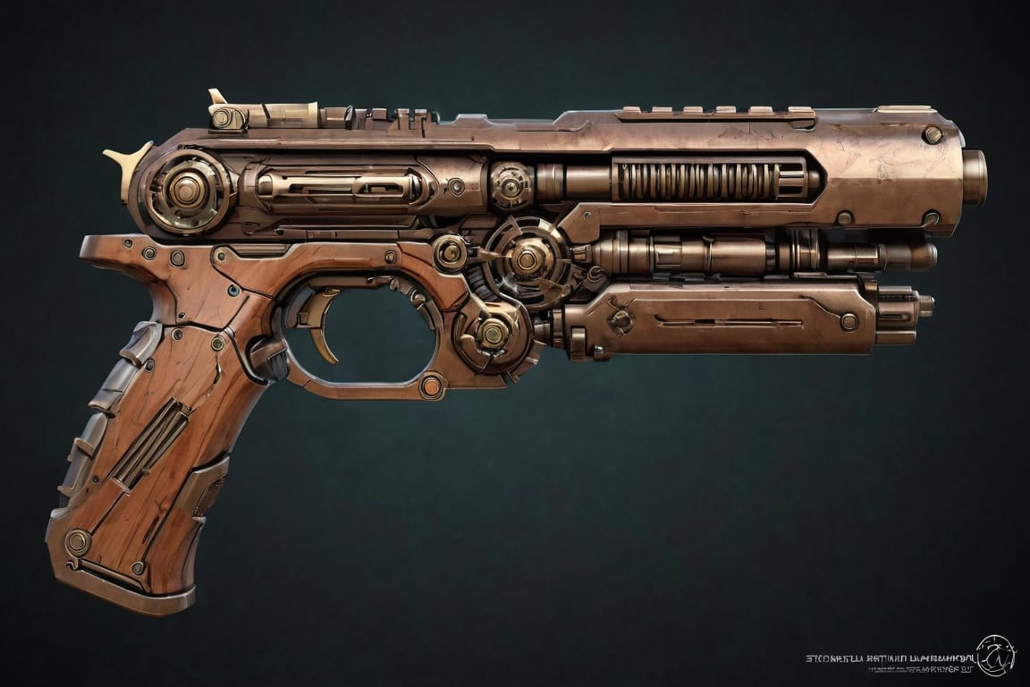 board with an assembly instruction of a futuristic handgun
,steampunk style