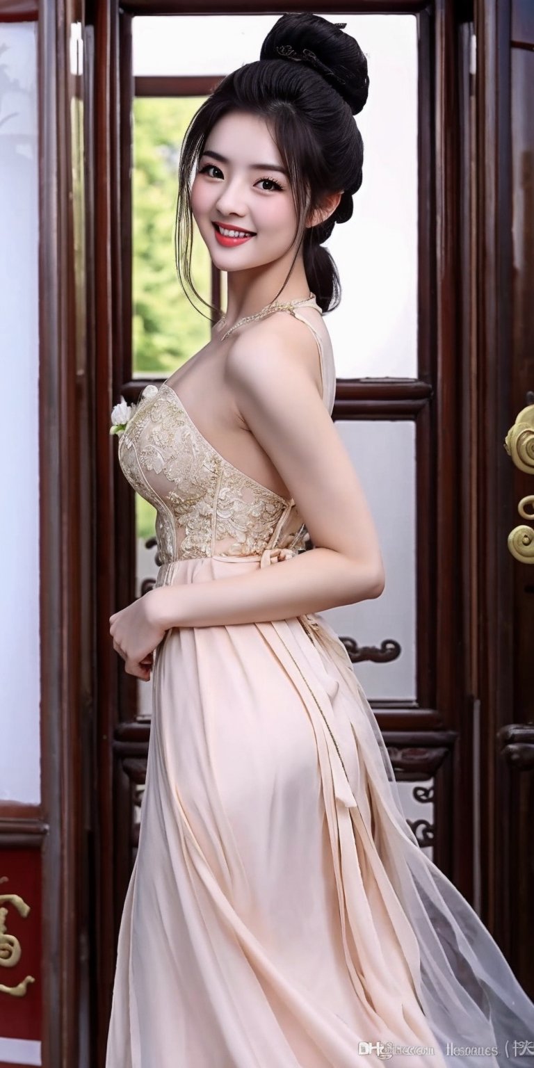 (masterpiece), 1girl, chinese girl, 23 years old, georgeous long hair,  seductive, alluring, elegant dress, high_resolution, best quality,  most beautiful face, perfect slim body, sexy pose, sexy smile,