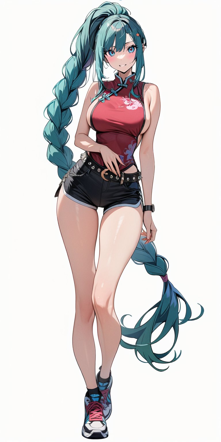 1girl, very tall, thin, masterpiece, best quality, very aesthetic, absurdres, long hair, braided ponytail, looking at viewer, blush, smile, large breasts, aqua corset, asymmetric bangs, blue gradient eye, standing, (full body), thighs, aqua hair, sleeveless, long legs, pleated skirt, sneakers, thigh gap, punk belt, white background, empty background,

1girl, very tall, thin, masterpiece, best quality, very aesthetic, absurdres, very long hair, looking at viewer, breasts, swept bangs, green gradient eye, standing, full body, pink qipao, thighs, red hair, sleeveless, sideboob, chinese clothing, black short shorts, long legs, sneakers, side slit, thigh gap, white background,