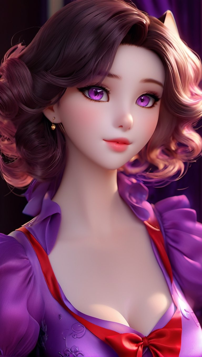beauty woman, black background, light_purple_eyes, wich red dress, realistic, sinematic, photo studio, like a casual photo, ultra detailed porcelain doll, magic aura, magic style,3d style,anime, red dres, sadistic personality, cani, jakuza, tatto, panoramic, zoom out important background, realistic face, anime face, cat eyes, whole body, short hair, unruly hair, wavy hair, updo hair, vibrant hair, big chest, perfect body, fit, perfect chest, short neck