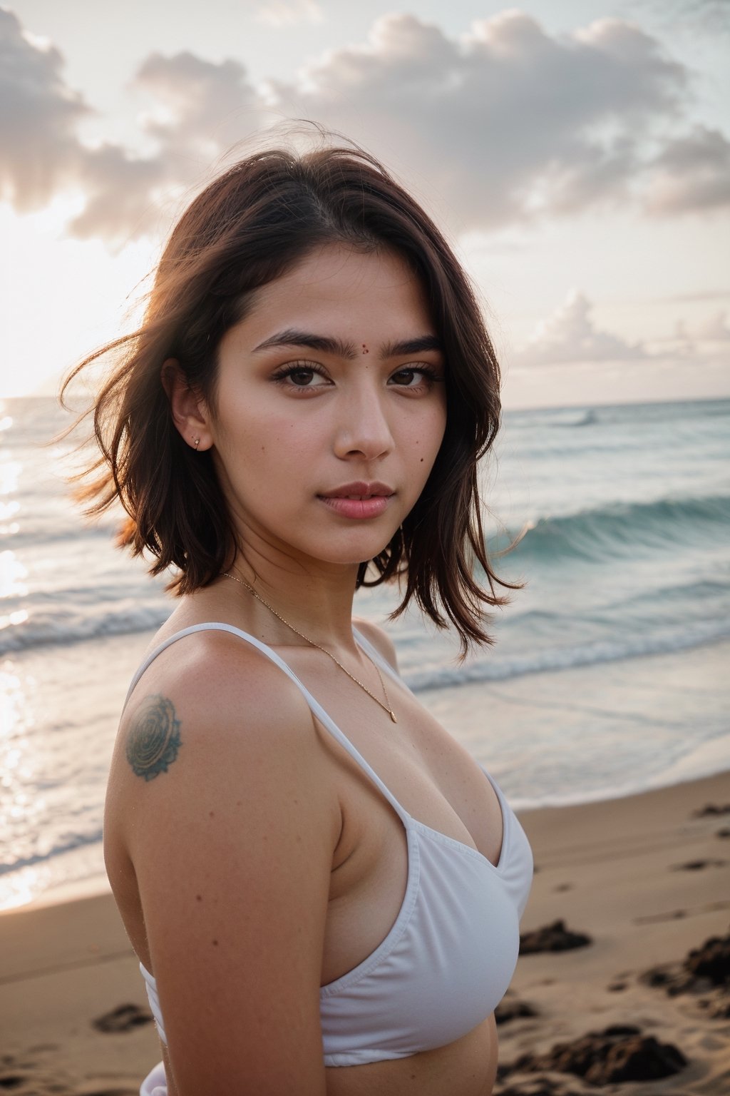 RAW photo, photo of girl called Tracy, instagram model(25yo), enjoying vacation in Hawaii, cool photography utilizing a 85mm lens for a cinematic feel,photorealistic