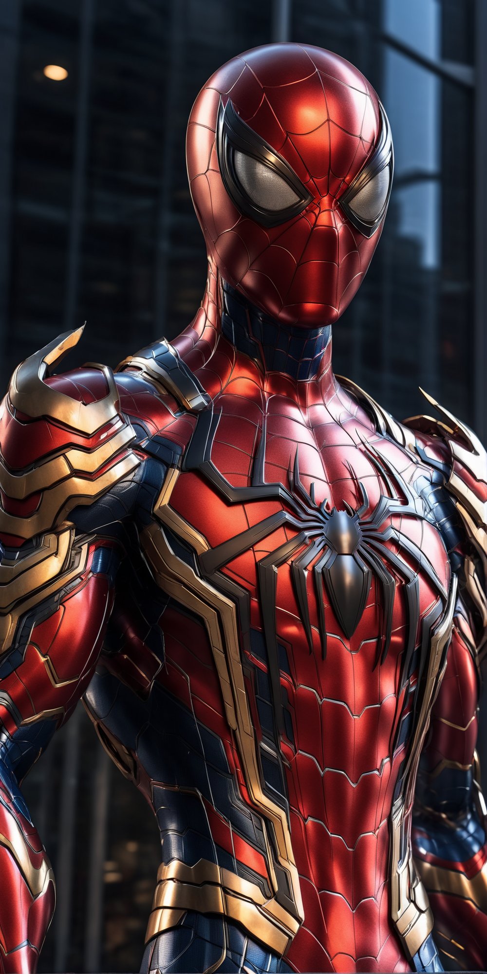 Angry spiderman mecha robo soldier character, anthropomorphic figure, wearing futuristic mecha soldier armor and weapons, reflection mapping, realistic figure, hyperdetailed, cinematic lighting photography, 32k uhd with a golden staff, red lighting on suit, 

By: panchovilla,mecha