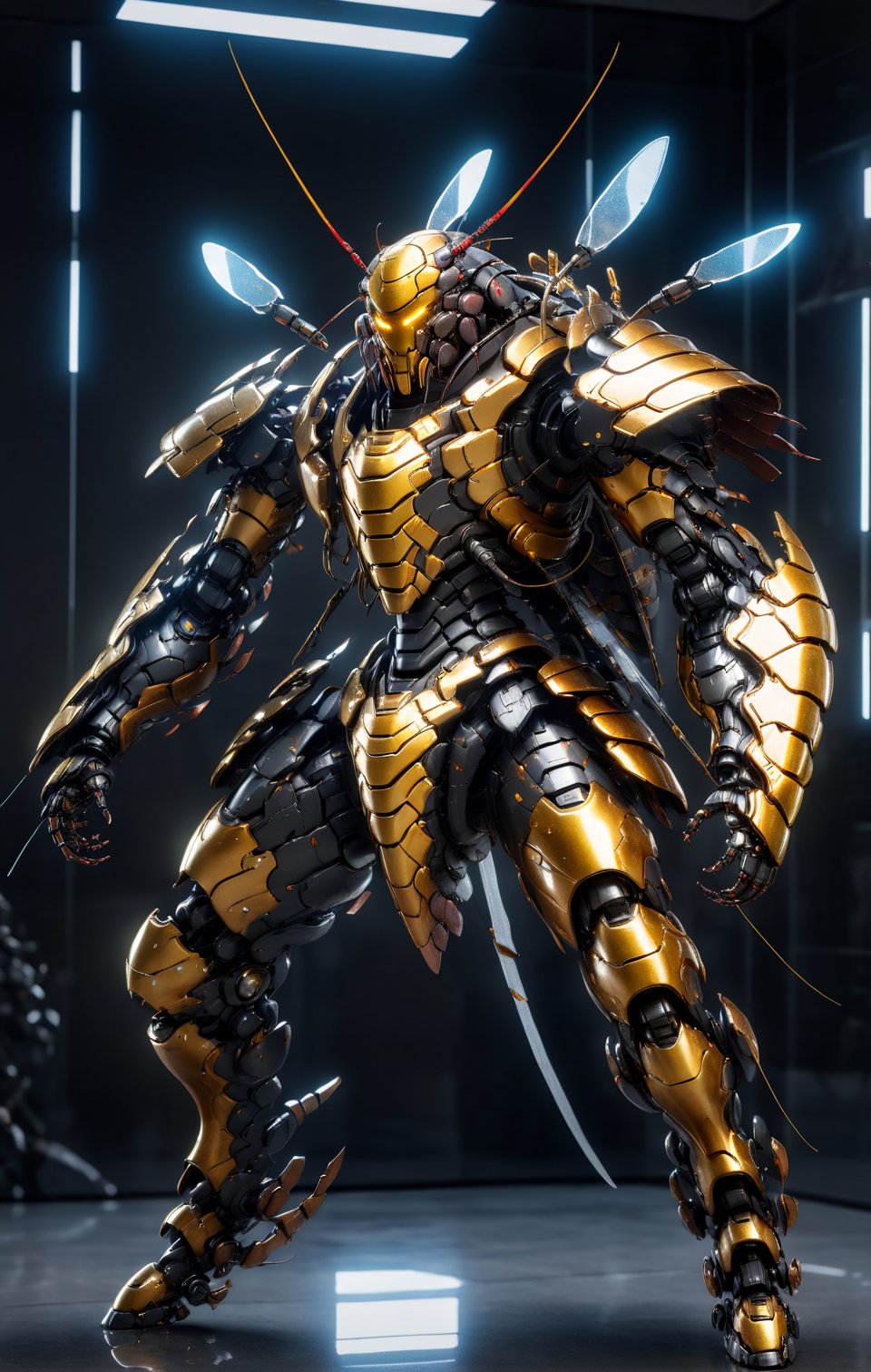 Angry Agile female cockroach mecha robo soldier character, anthropomorphic figure, wearing futuristic soldier armor and weapons, reflection mapping, realistic figure, hyperdetailed, cinematic lighting photography, 32k uhd with a golden staff, roaring

By: panchovilla,mecha